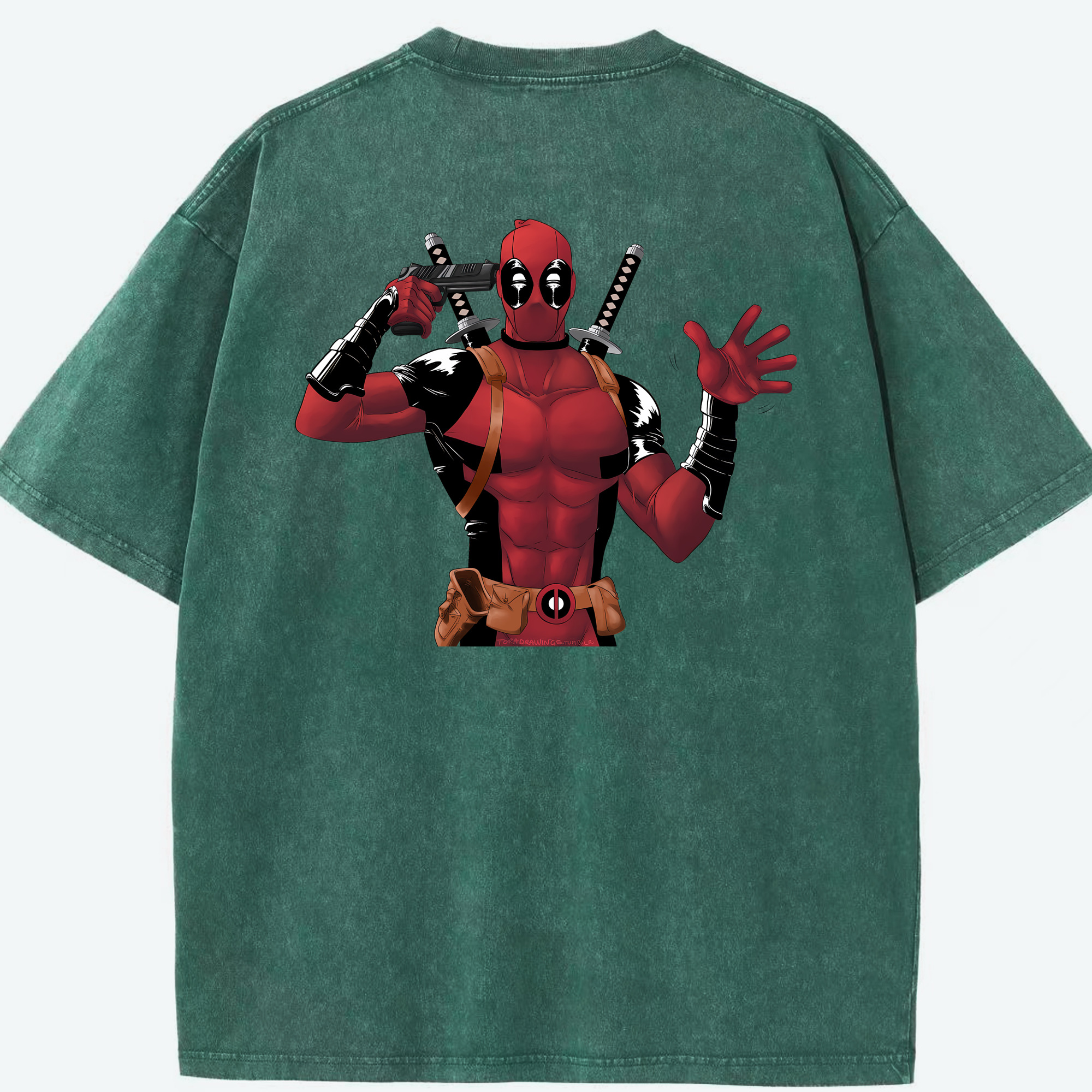 （画像用） Deadpool デッドプール 綿100% ヴィンテージ風 半袖Tシャツ（背面プリント）